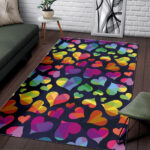 Lgbt Rainbow Heart Patterm Print Sillvela Area Rug