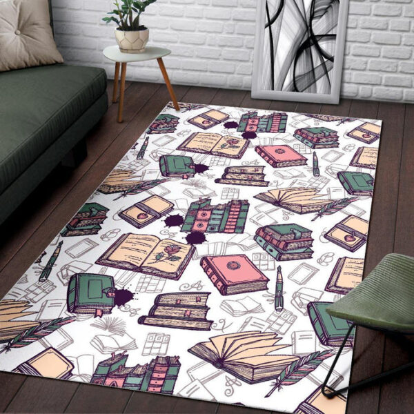 Library Librarian Book Lover Pattern Print Sillvela Area Rug
