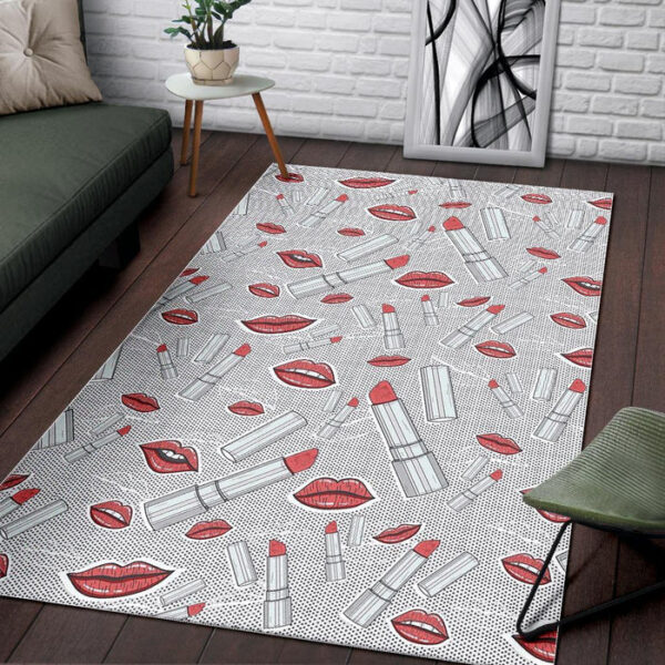 Lipstick Red Lips Pattern Print Sillvela Area Rug