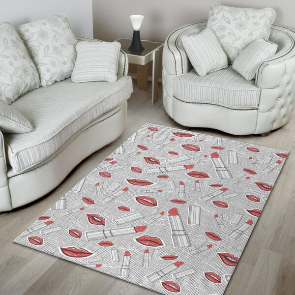Lipstick Red Lips Pattern Print Sillvela Area Rug
