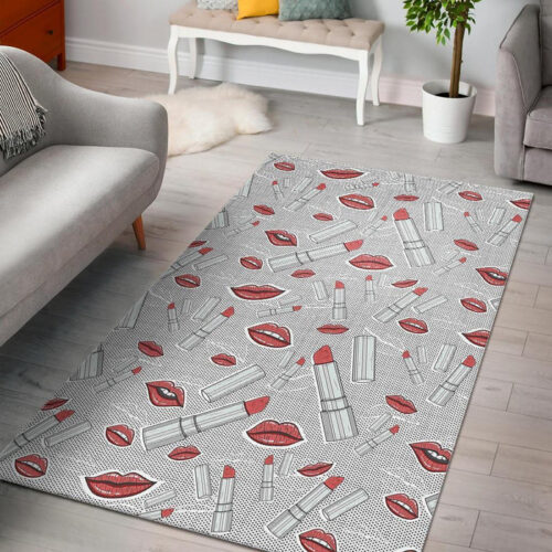 Lipstick Red Lips Pattern Print Sillvela Area Rug