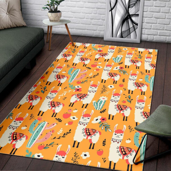 Llama Cactus Pattern Print Sillvela Area Rug