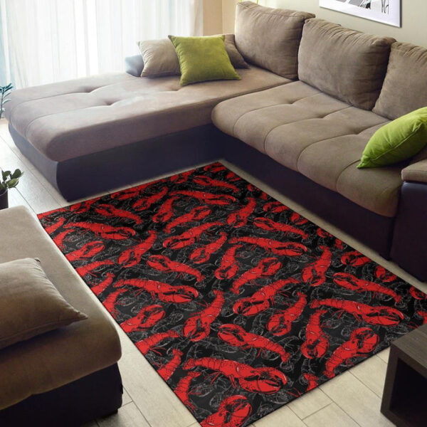 Lobster Black Pattern Print Sillvela Area Rug