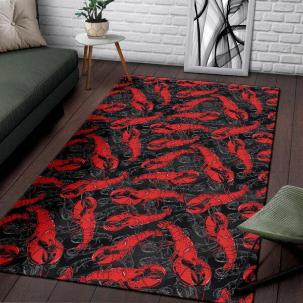 Lobster Black Pattern Print Sillvela Area Rug