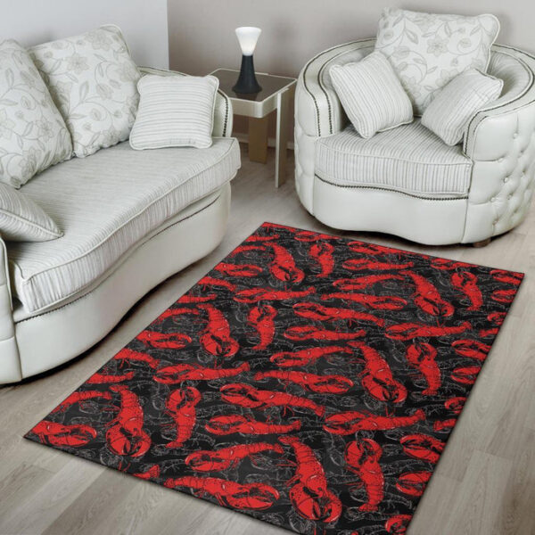 Lobster Black Pattern Print Sillvela Area Rug