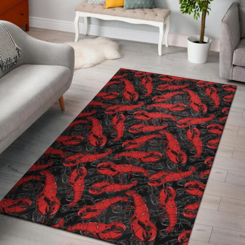 Lobster Black Pattern Print Sillvela Area Rug