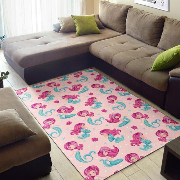 Mermaid Pink Pattern Print Sillvela Area Rug