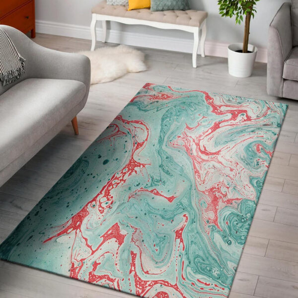 Mixed Red and Turquoise Marble Sillvela Area Rug