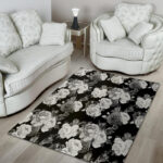 Monochrome Rose Floral Sillvela Area Rug