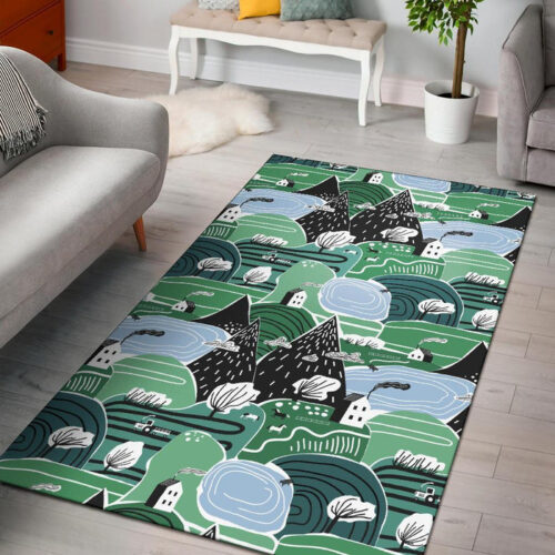 Mountain Cartoon Pattern Print Sillvela Area Rug