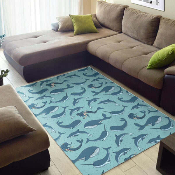 Narwhal Print Pattern Sillvela Area Rug
