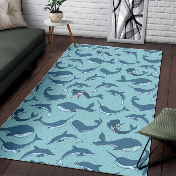 Narwhal Print Pattern Sillvela Area Rug