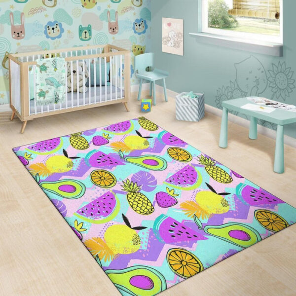 Neon Mix Fruit Pineapple Hawaiian Print Sillvela Area Rug