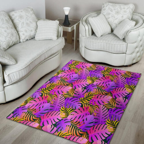 Neon Palm Leaf Edm Print Sillvela Area Rug