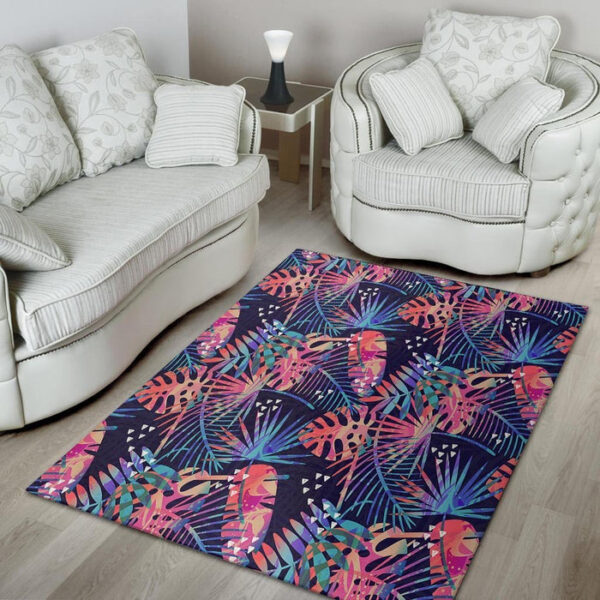 Neon Palm Leaf Hawaiian Print Sillvela Area Rug