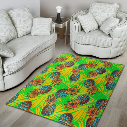 Neon Pineapple Hawaiian Print Sillvela Area Rug