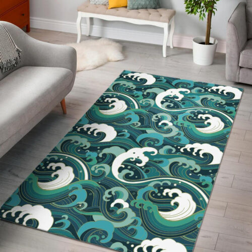Ocean Wave Pattern Print Sillvela Area Rug