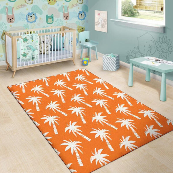 Orange Hawaiian Palm Tree Print Sillvela Area Rug