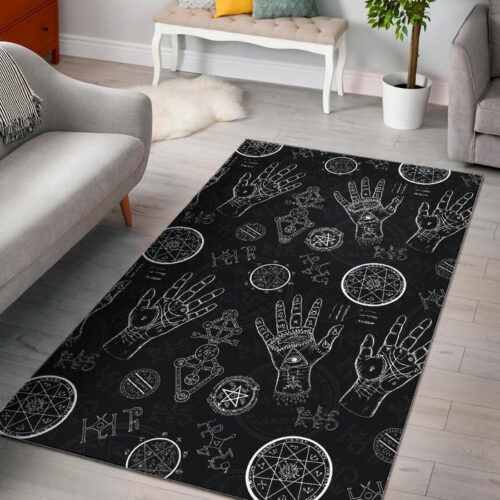 Pagan Wiccan Witch Pattern Print Sillvela Area Rug