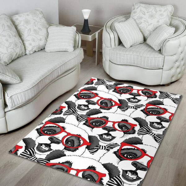 Panda Red Glasses Pattern Print Sillvela Area Rug