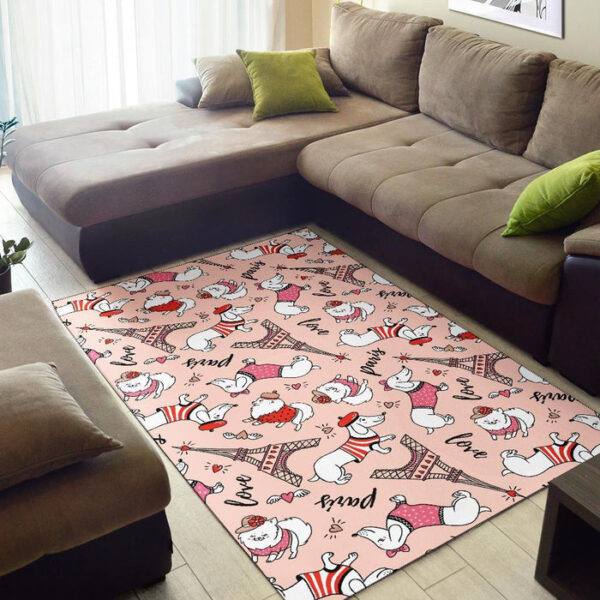 Paris Dog Pattern Print Sillvela Area Rug
