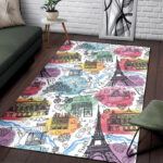 Paris France Print Pattern Sillvela Area Rug