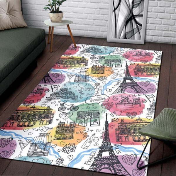 Paris France Print Pattern Sillvela Area Rug