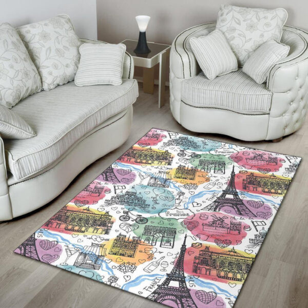 Paris France Print Pattern Sillvela Area Rug