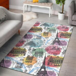 Paris France Print Pattern Sillvela Area Rug
