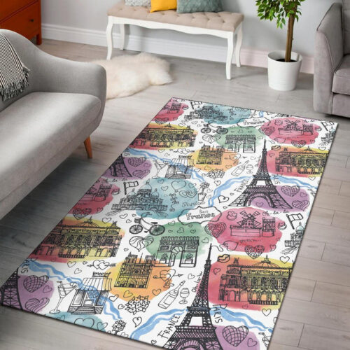 Paris France Print Pattern Sillvela Area Rug