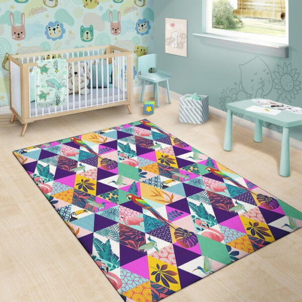 Patchwork Tropical Bird Print Sillvela Area Rug