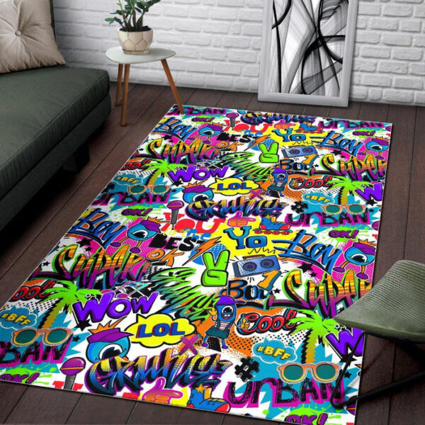Pattern Print Graffiti Sillvela Area Rug