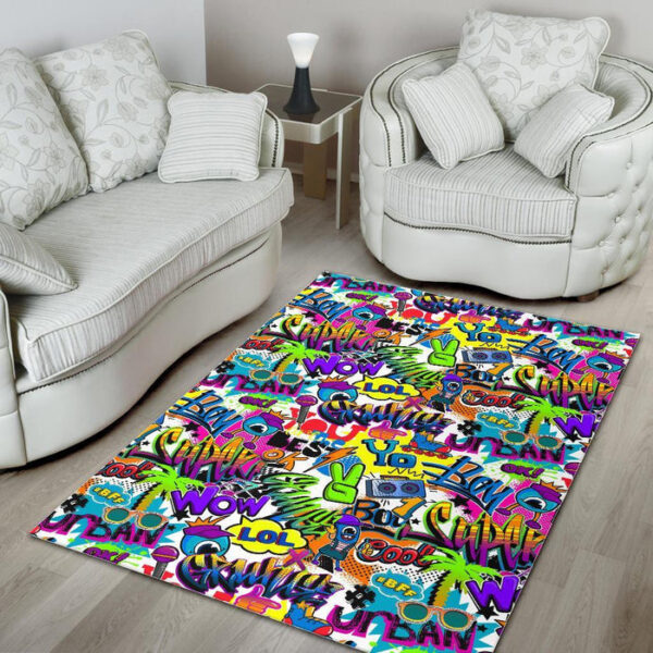 Pattern Print Graffiti Sillvela Area Rug