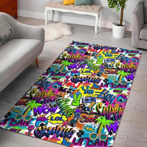 Pattern Print Graffiti Sillvela Area Rug