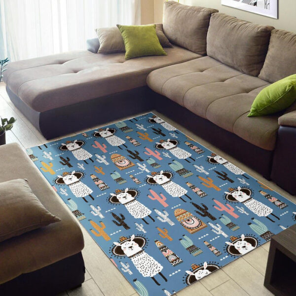 Pattern Print Llama Cactus Sillvela Area Rug