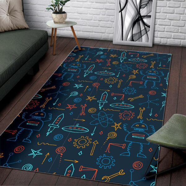 Pattern Print Robot Cyborg Sillvela Area Rug