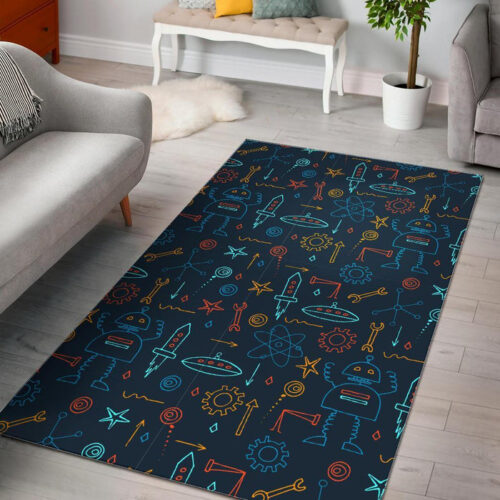 Pattern Print Robot Cyborg Sillvela Area Rug
