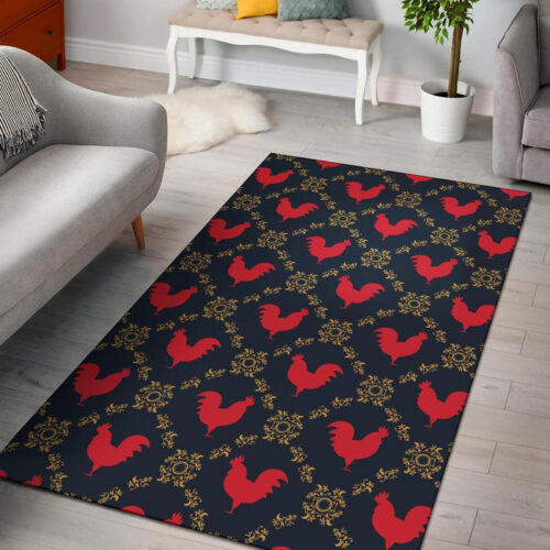 Pattern Print Rooster Sillvela Area Rug
