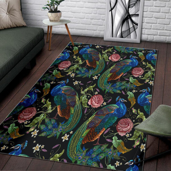 Peacock Rose Pattern Print Sillvela Area Rug