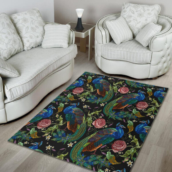 Peacock Rose Pattern Print Sillvela Area Rug