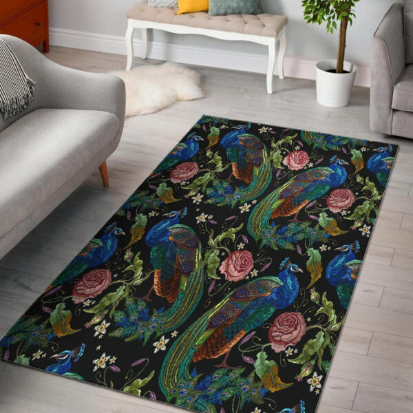 Peacock Rose Pattern Print Sillvela Area Rug