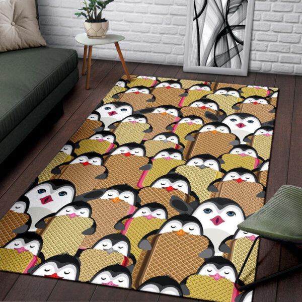 Penguin Waffle Pattern Print Sillvela Area Rug