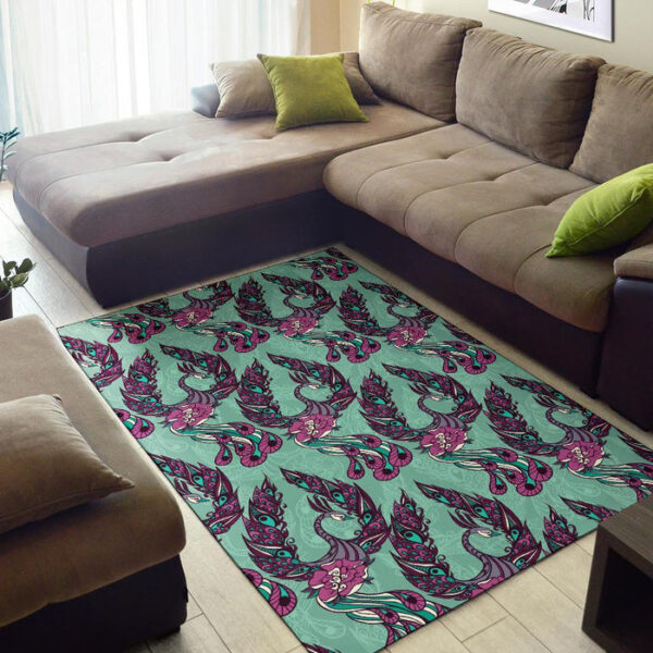 Phoenix Floral Print Pattern Sillvela Area Rug