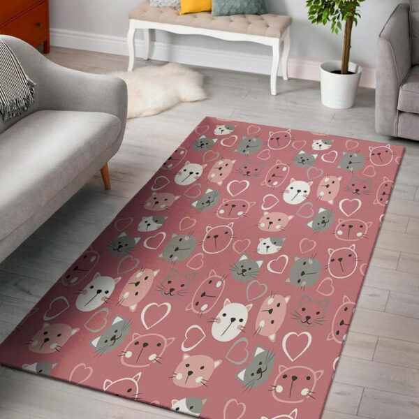 Pink Cat Face Print Sillvela Area Rug