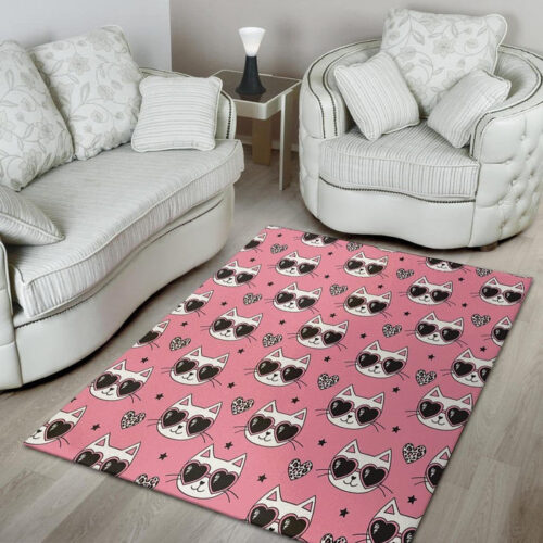 Pink Cat Print Sillvela Area Rug