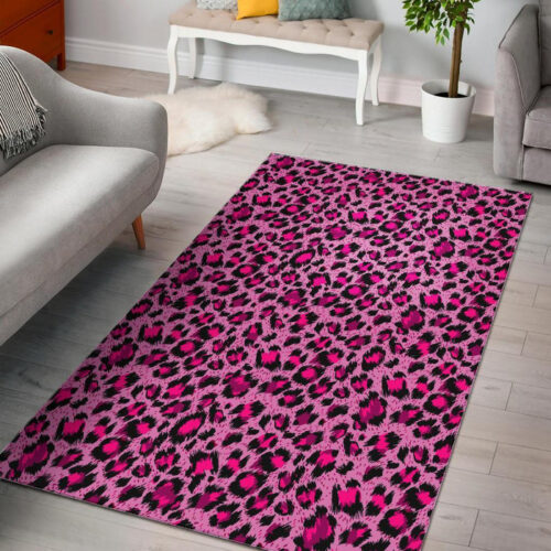 Pink Cheetah Leopard Pattern Print Sillvela Area Rug