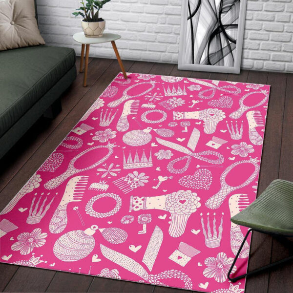Pink Hair Stylist Pattern Print Sillvela Area Rug