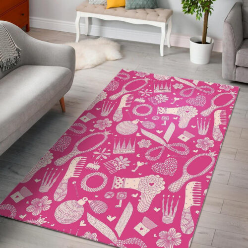 Pink Hair Stylist Pattern Print Sillvela Area Rug