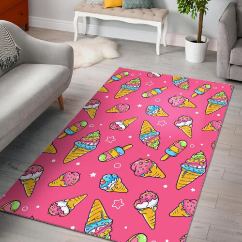 Pink Ice Cream Cone Pattern Print Sillvela Area Rug