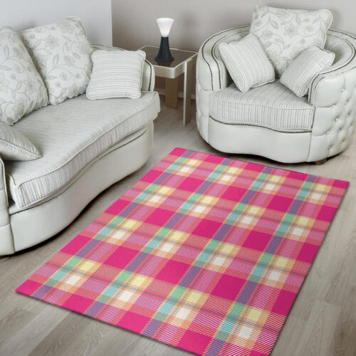Pink Plaid Tartan Print Sillvela Area Rug